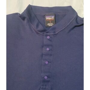 Patagonia Capilene Baselayer Large‎ Long Sleeve Snap Button Blue Shirt USA EUC